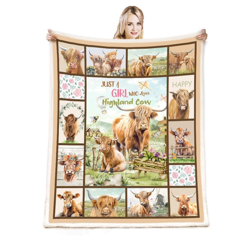 Belperan Highland Cow Print Blanket and Throws Cute Farm Animal Cow Gifts Throw Blankets Soft Cozy Plush Warm Bedding Blanket for Girls Kids Adults Couch Travel - Image 3